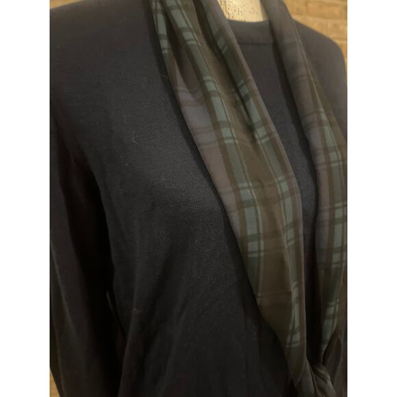 New J Crew Merino Wool Tie Neck Sweater Blackwatch Plaid NWT Sz L - Picture 2 of 5